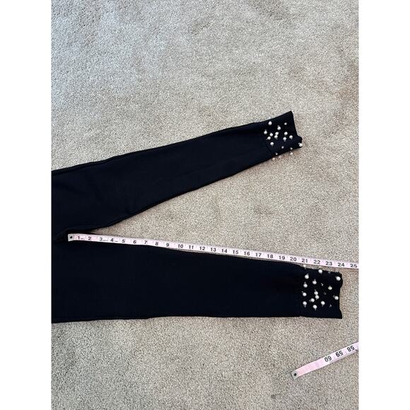 Zara Black Wide Leg Pants with Pearl Accents - Picture 4 of 6